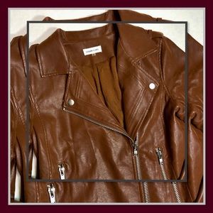 SUGAR + L!PS WOMENS BROWN VEGAN LEATHER MOTO JACKET S